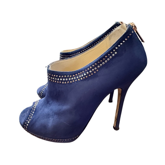 Jimmy Choo 8.5 Blue Suede  $995 Glint PeepToe Booties Studded Heels Sapphire BOX - Picture 2 of 9